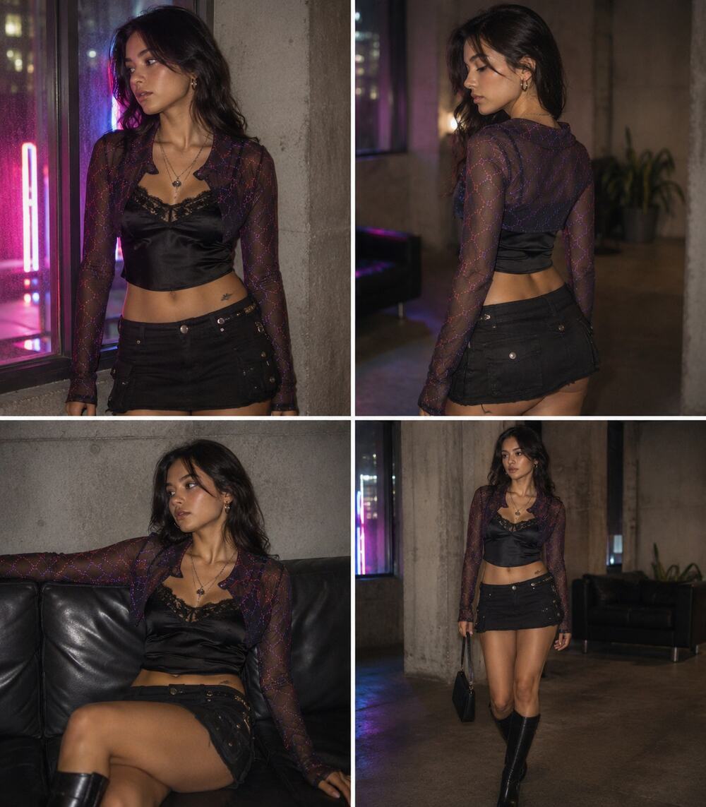Y2K Expressions Sheer Glitter Mesh Cropped Bolero Purple Red Goth Fairycore